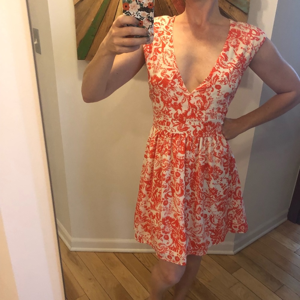 Adorable ModCloth coral and white mini dress